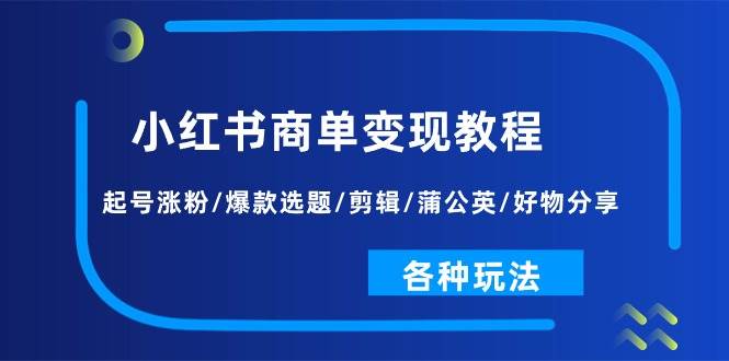 小红书商单变现教程：起号涨粉/爆款选题/剪辑/蒲公英/好物分享/各种玩法-无忧资源网