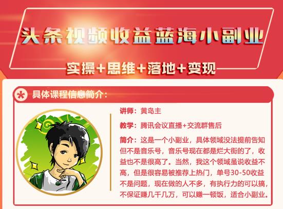 黄岛主·头条视频蓝海小领域副业项目，单号30-50收益不是问题-无忧资源网